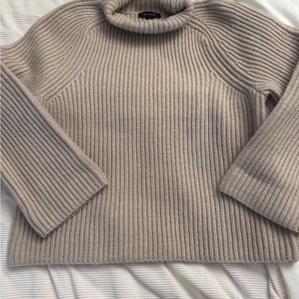 Ann Taylor Ribbed Turtleneck Sweater - Taupe